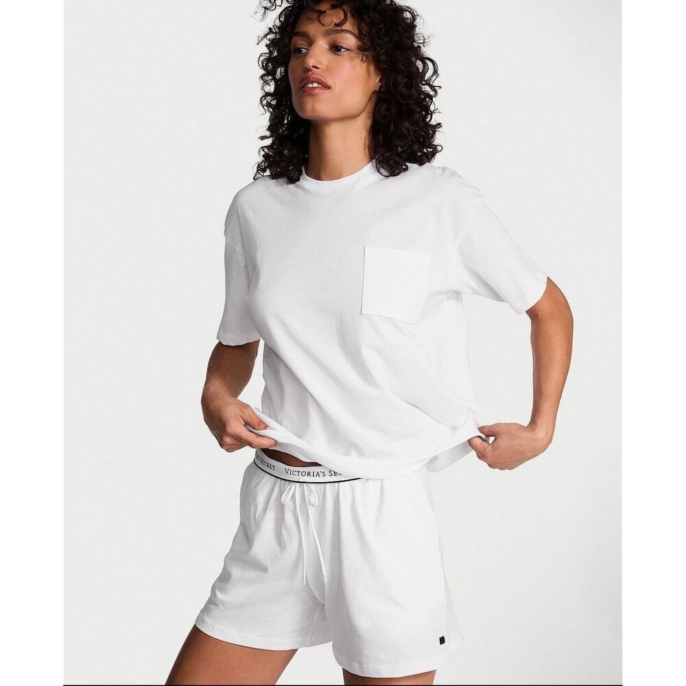NWT Victoria's Secret 100% Cotton 2-Piece Pajama Set Sz S Shorts T-Shirt Tee